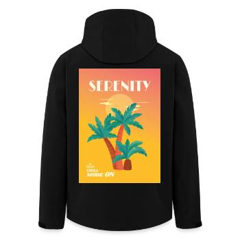 SERENITY – Chill Mode ON | Palm Trees & Sunset - Men’s Recycled Softshell Jacket by Stanley/Stella - black - Back - AI Model Male 185 light (185cm)