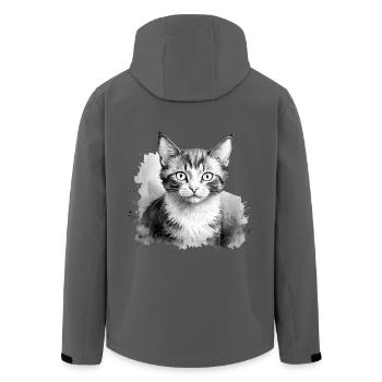 Chat mignon en noir et blanc - Veste softshell homme en polyester recyclé Stanley/Stella - charbon - Dos - AI Model Male 185 light (185cm)