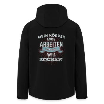 Mein Körper muss arbeiten, mein Geist will zocken. - Recycelte Männer Softshell-Jacke von Stanley/Stella - Schwarz - Hinten - AI Model Male 185 light (185cm)