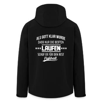 Als Gott klar wurde - LAUFEN - Recycelte Männer Softshell-Jacke von Stanley/Stella - Schwarz - Hinten - AI Model Male 185 light (185cm)