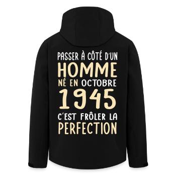 Anniversaire 80 ans - Né en Octobre 1945 - Veste softshell homme en polyester recyclé Stanley/Stella - noir - Dos - AI Model Male 185 light (185cm)