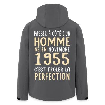 Anniversaire 70 ans - Né en Novembre 1955 - Veste softshell homme en polyester recyclé Stanley/Stella - charbon - Dos - AI Model Male 185 light (185cm)