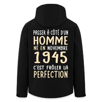 Anniversaire 80 ans - Né en Novembre 1945 - Veste softshell homme en polyester recyclé Stanley/Stella - noir - Dos - AI Model Male 185 light (185cm)