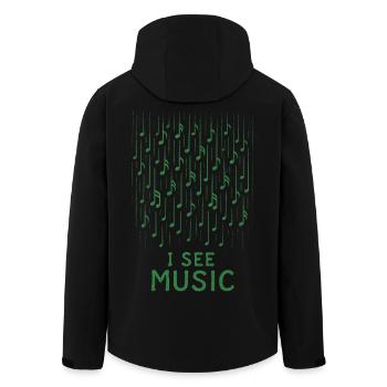 I See Music: Abstrakter Notenregen - Recycelte Männer Softshell-Jacke von Stanley/Stella - Schwarz - Hinten - AI Model Male 185 light (185cm)