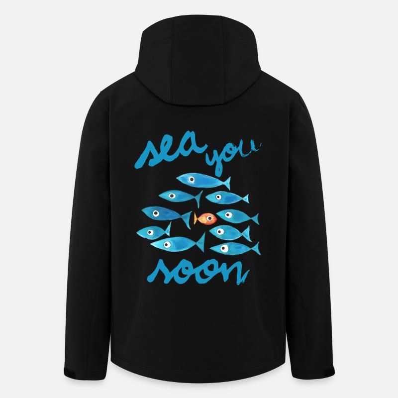 À bientôt en mer poissons bleus - Veste softshell homme en polyester recyclé Stanley/Stella - noir