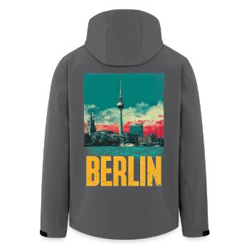 Berliner Skyline Vintage-Print - Recycelte Männer Softshell-Jacke von Stanley/Stella - Schwarz - Hinten - AI Model Male 185 light (185cm)