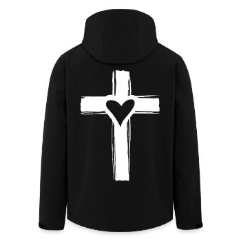 Croix blanche avec un cœur à l’intérieur - Veste softshell homme en polyester recyclé Stanley/Stella - noir - Dos - AI Model Male 185 light (185cm)