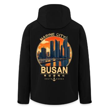 Busan Marine City Vintage Korea Design - Recycelte Männer Softshell-Jacke von Stanley/Stella - Schwarz - Hinten - AI Model Male 185 light (185cm)