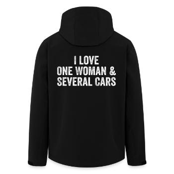 Eine Frau und viele Autos: Autohumor - Recycelte Männer Softshell-Jacke von Stanley/Stella - Schwarz - Hinten - AI Model Male 185 light (185cm)