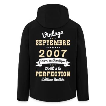 18th Birthday - Vintage - September 2007 - Men’s Recycled Softshell Jacket by Stanley/Stella - black - Back - AI Model Male 185 light (185cm)
