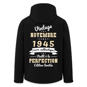 80 Years Anniversary - Vintage - November 1945 - Men’s Recycled Softshell Jacket by Stanley/Stella - black - Back - AI Model Male 185 light (185cm)