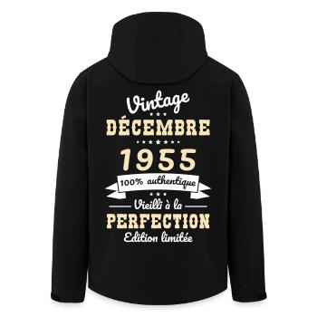 Anniversaire 70 ans - Vintage - Décembre 1955 - Veste softshell homme en polyester recyclé Stanley/Stella - noir - Dos - AI Model Male 185 light (185cm)