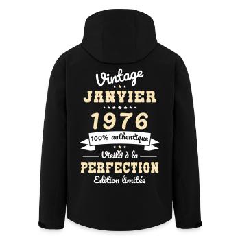 Anniversaire 50 ans - Vintage - Janvier 1976 - Veste softshell homme en polyester recyclé Stanley/Stella - noir - Dos - AI Model Male 185 light (185cm)
