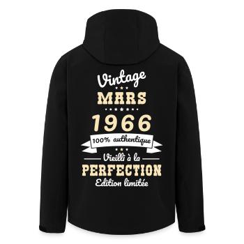 Anniversaire 60 ans - Vintage - Mars 1966 - Veste softshell homme en polyester recyclé Stanley/Stella - noir - Dos - AI Model Male 185 light (185cm)