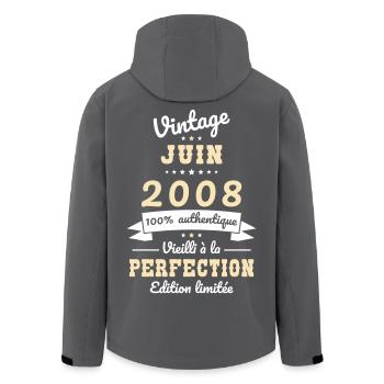 Anniversaire 18 ans - Vintage - Juin 2008 - Veste softshell homme en polyester recyclé Stanley/Stella - noir - Dos - AI Model Male 185 light (185cm)