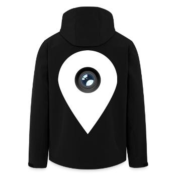 Creative Camera Lens Location Pin Back Print - Men’s Recycled Softshell Jacket by Stanley/Stella - black - Back - AI Model Male 185 light (185cm)