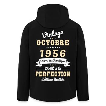 Anniversaire 70 ans - Vintage - Octobre 1956 - Veste softshell homme en polyester recyclé Stanley/Stella - noir - Dos - AI Model Male 185 light (185cm)