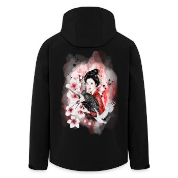 Geisha Sakura motif japonais Aquarelle - Veste softshell homme en polyester recyclé Stanley/Stella - noir - Dos - AI Model Male 185 light (185cm)