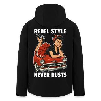 Rockabilly Pin-Up: Rebel Style Never Rusts Retro - Men’s Recycled Softshell Jacket by Stanley/Stella - black - Back - AI Model Male 185 light (185cm)