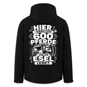 600 Pferde und ein Esel lenkt - Recycelte Männer Softshell-Jacke von Stanley/Stella - Schwarz - Hinten - AI Model Male 185 light (185cm)