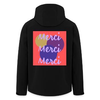 MERCI. THANKS. THANK YOU. ANNIVERSAIRE. NAISSANCE. - Veste softshell homme en polyester recyclé Stanley/Stella - noir - Dos - AI Model Male 185 light (185cm)