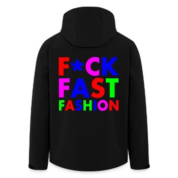 Fuck fast fashion - Men’s Recycled Softshell Jacket by Stanley/Stella - black - Back - AI Model Male 185 light (185cm)