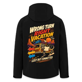 Wrong Turn Right Vacation Roadtrip Humor - Men’s Recycled Softshell Jacket by Stanley/Stella - black - Back - AI Model Male 185 light (185cm)