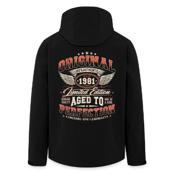 Jahrgang 1981 Vintage Retro Geburtstag Geschenk - Recycelte Männer Softshell-Jacke von Stanley/Stella - Schwarz - Hinten - AI Model Male 185 light (185cm)