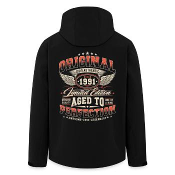 Jahrgang 1991 Vintage Retro Geburtstag Geschenk - Recycelte Männer Softshell-Jacke von Stanley/Stella - Schwarz - Hinten - AI Model Male 185 light (185cm)