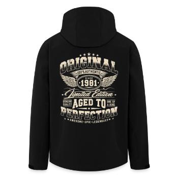 Jahrgang 1981 Vintage Retro Geburtstag Geschenk - Recycelte Männer Softshell-Jacke von Stanley/Stella - Schwarz - Hinten - AI Model Male 185 light (185cm)