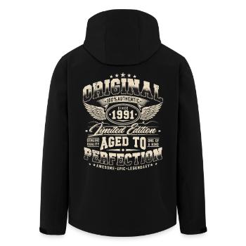 Jahrgang 1991 Vintage Retro Geburtstag Geschenk - Recycelte Männer Softshell-Jacke von Stanley/Stella - Schwarz - Hinten - AI Model Male 185 light (185cm)