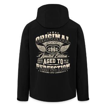 Vintage 1961 Vintage Retro Birthday Gift - Men’s Recycled Softshell Jacket by Stanley/Stella - black - Back - AI Model Male 185 light (185cm)
