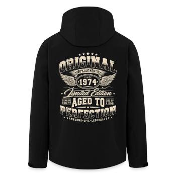 Vintage 1974 Vintage Retro Birthday Gift - Men’s Recycled Softshell Jacket by Stanley/Stella - black - Back - AI Model Male 185 light (185cm)