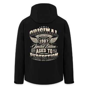 Vintage 1987 Vintage Retro Birthday Gift - Men’s Recycled Softshell Jacket by Stanley/Stella - black - Back - AI Model Male 185 light (185cm)