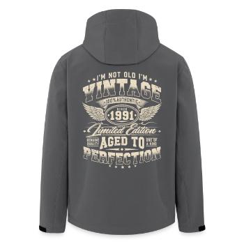 1991 Vintage Vintage Retro Birthday Gift - Men’s Recycled Softshell Jacket by Stanley/Stella - anthracite - Back - AI Model Male 185 light (185cm)