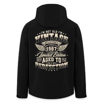 1987 Vintage Vintage Retro Birthday Gift - Men’s Recycled Softshell Jacket by Stanley/Stella - black - Back - AI Model Male 185 light (185cm)