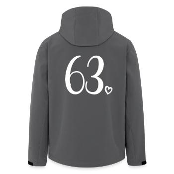 Mignon numéro 63, 63 ans, cadeau de 63e anniversaire - Veste softshell homme en polyester recyclé Stanley/Stella - charbon - Dos - AI Model Male 185 light (185cm)