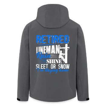 Retired Lineman Rain Shine Sleet Or Snow - Men’s Recycled Softshell Jacket by Stanley/Stella - black - Back - AI Model Male 185 light (185cm)