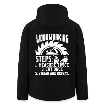 Woodworking Steps Mearsure Twice - Men’s Recycled Softshell Jacket by Stanley/Stella - black - Back - AI Model Male 185 light (185cm)