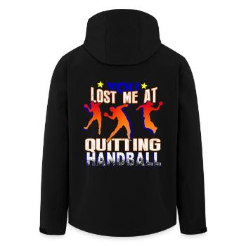 You Lost Me At Quitting Handball - Men’s Recycled Softshell Jacket by Stanley/Stella - black - Back - AI Model Male 185 light (185cm)
