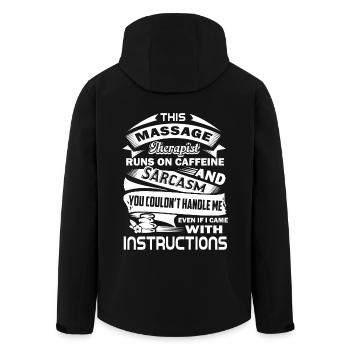 Massage Therapist Runs On Caffeine And Sarcasm - Men’s Recycled Softshell Jacket by Stanley/Stella - black - Back - AI Model Male 185 light (185cm)