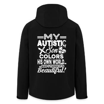 Autism Awareness Love My Autistic Son - Men’s Recycled Softshell Jacket by Stanley/Stella - black - Back - AI Model Male 185 light (185cm)