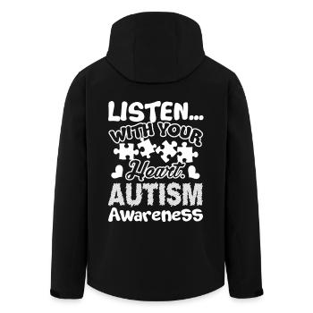 Autism Awareness Listen Autism With Heart - Men’s Recycled Softshell Jacket by Stanley/Stella - black - Back - AI Model Male 185 light (185cm)