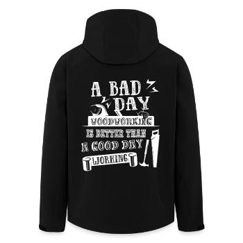 Woodworking A Bad Day Woodworking - Men’s Recycled Softshell Jacket by Stanley/Stella - black - Back - AI Model Male 185 light (185cm)