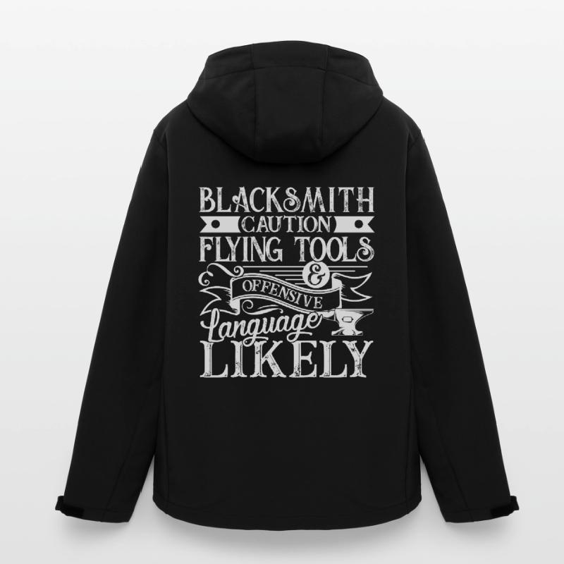 Blacksmith Caution Flying Tools Offensive Language Men’s Recycled Softshell Jacket by Stanley/Stella