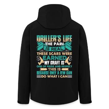 Driller's Life The Pain Is Real - Men’s Recycled Softshell Jacket by Stanley/Stella - black - Back - AI Model Male 185 light (185cm)
