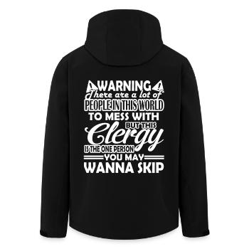 Clergy Warning Clergy - Men’s Recycled Softshell Jacket by Stanley/Stella - black - Back - AI Model Male 185 light (185cm)