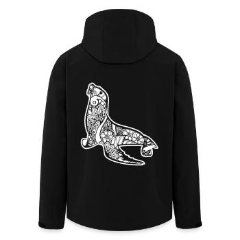 Sea Lion Floral Pattern - Men’s Recycled Softshell Jacket by Stanley/Stella - black - Back - AI Model Male 185 light (185cm)