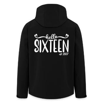 16th Birthday Women Hello Sixteen Est. 2007 - Men’s Recycled Softshell Jacket by Stanley/Stella - black - Back - AI Model Male 185 light (185cm)