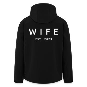 Wife Est. 2023 Engagement Bridal Shower Wedding - Men’s Recycled Softshell Jacket by Stanley/Stella - black - Back - AI Model Male 185 light (185cm)